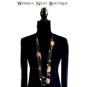 Beaded Pom Pom Necklace with Rhinestones - NWT